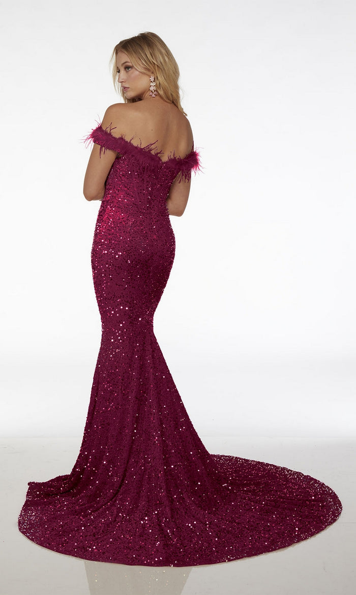 Alyce Feathered Long Sequin Prom Dress 61706