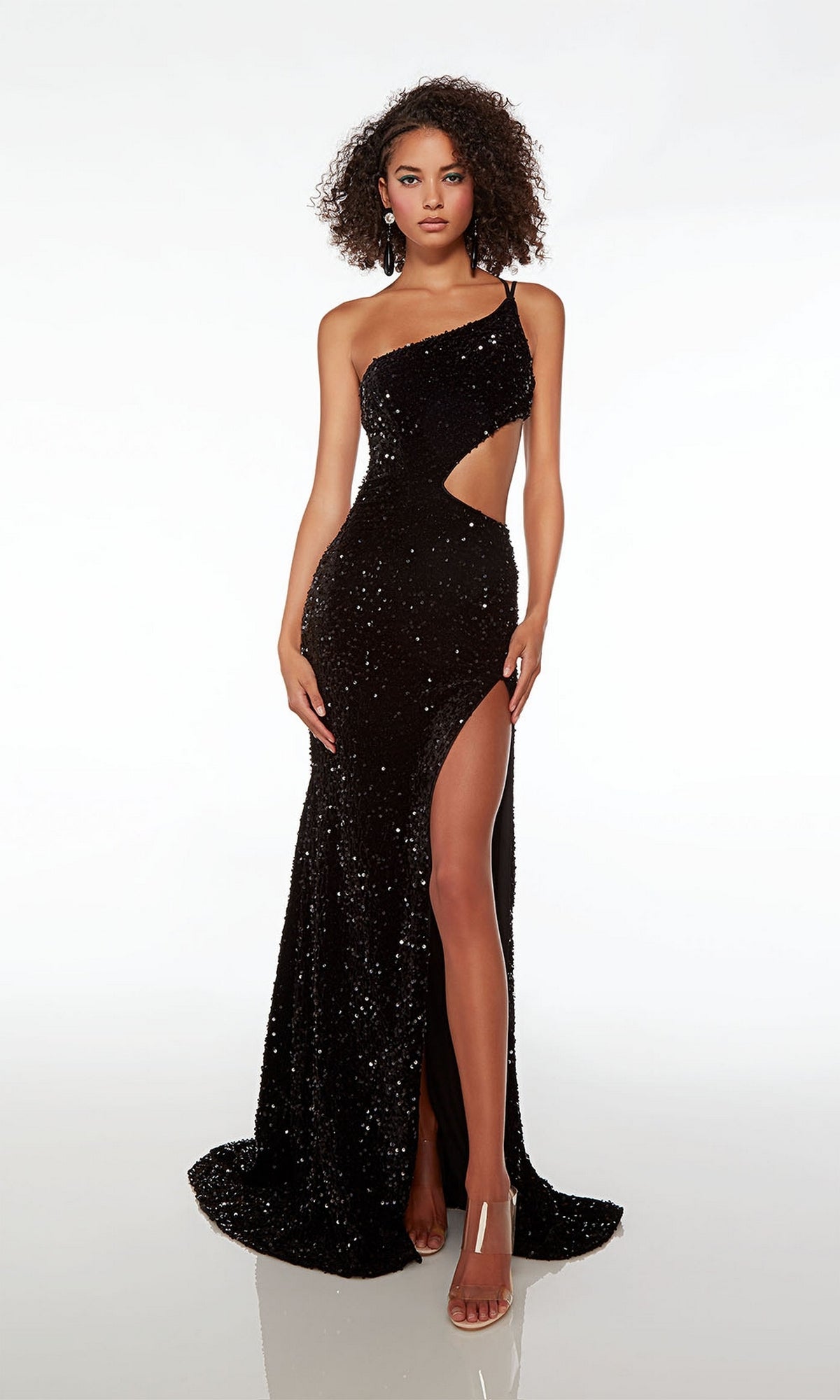 Alyce Long Black Velvet-Sequin Prom Dress 61707