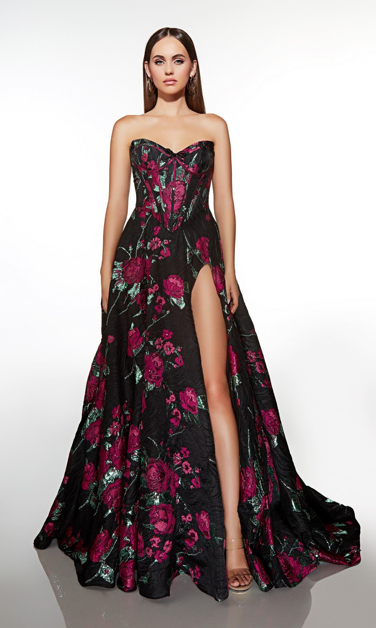 black and pink high low prom dress Andrea & Leo A1239 High Low Beaded Formal Prom Dress The Dress Outlet
