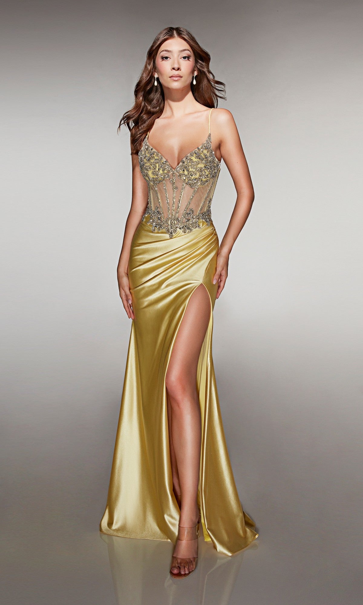 gold color prom dresses Long Dress: Alyce 62154 Buttercup / 000 STYLE4YOU Size:98/104 this mermaid dress will Kim Kardashian's Christmas Eve