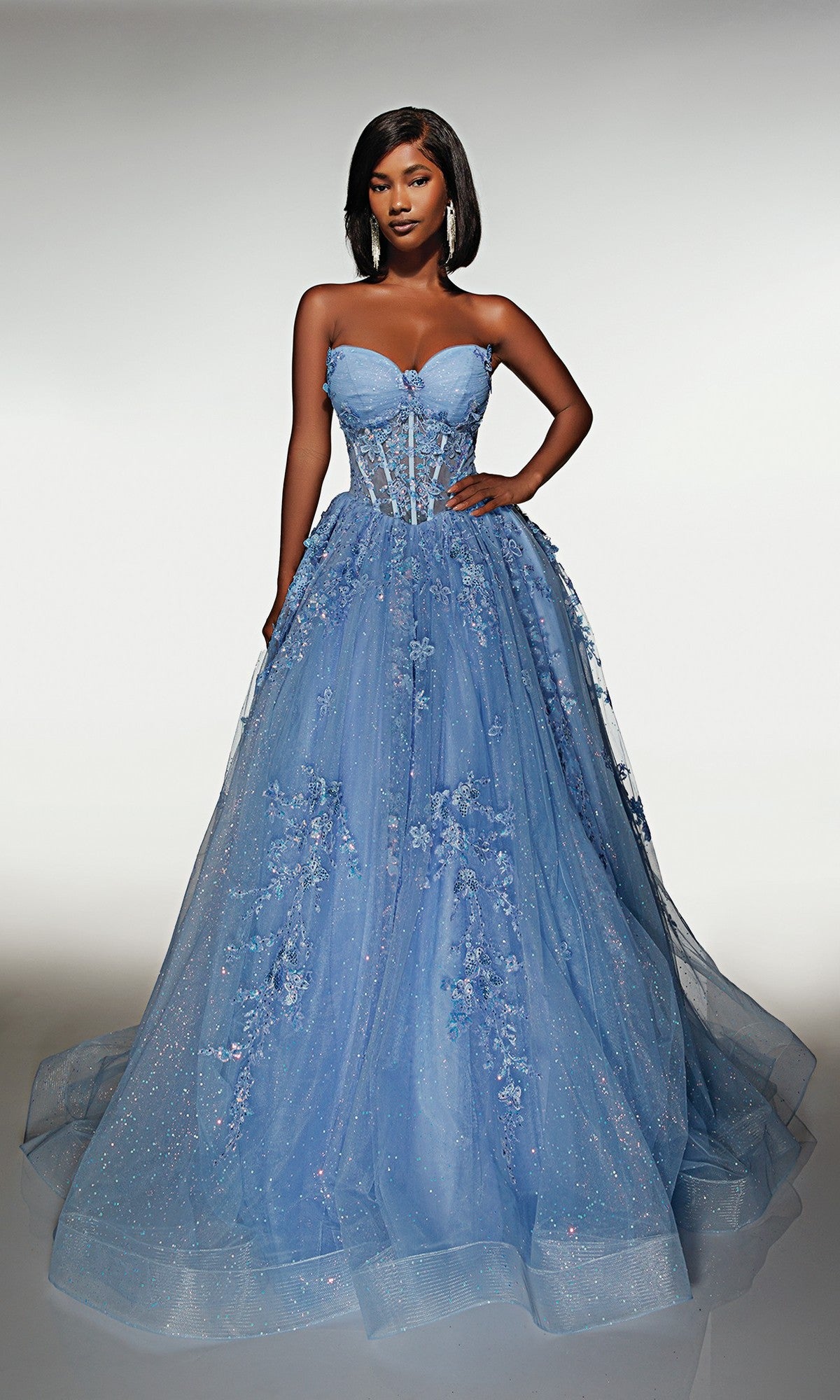 blue dress with sheer overlay Long Prom Dress: Alyce 62163 Periwinkle / 000