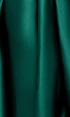 Close-up of emerald green satin fabric with subtle folds creating a smooth and slightly shiny texture, perfect for the Plus-Size Mini Hoco Dress: Blondie Nites 6322BNW.