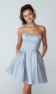 Strapless Short Wedding-Guest Party Dress with Pockets Off White / Large