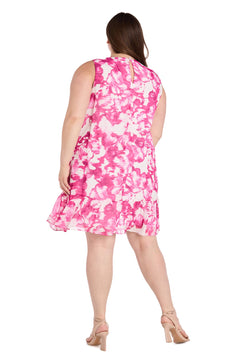 Plus-Size Short Pink Print Party Dress with Ruffle– PromGirl