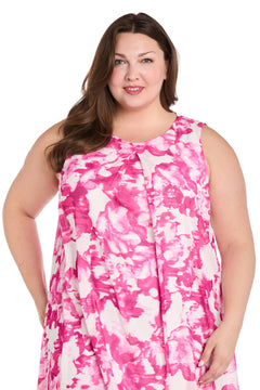 Plus-Size Short Pink Print Party Dress with Ruffle PromGirl Plus-Size Short Pink Print Party Dress with Ruffle PromGirl