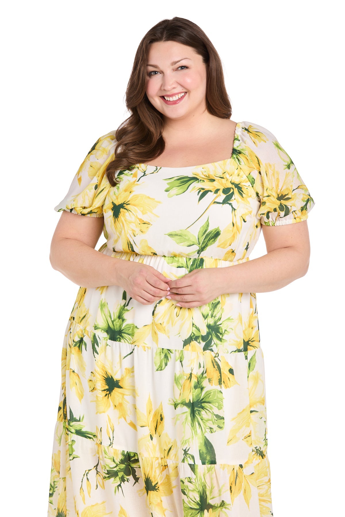 Plus-Size Knee-Length Party Dress with Sunflowers– PromGirl