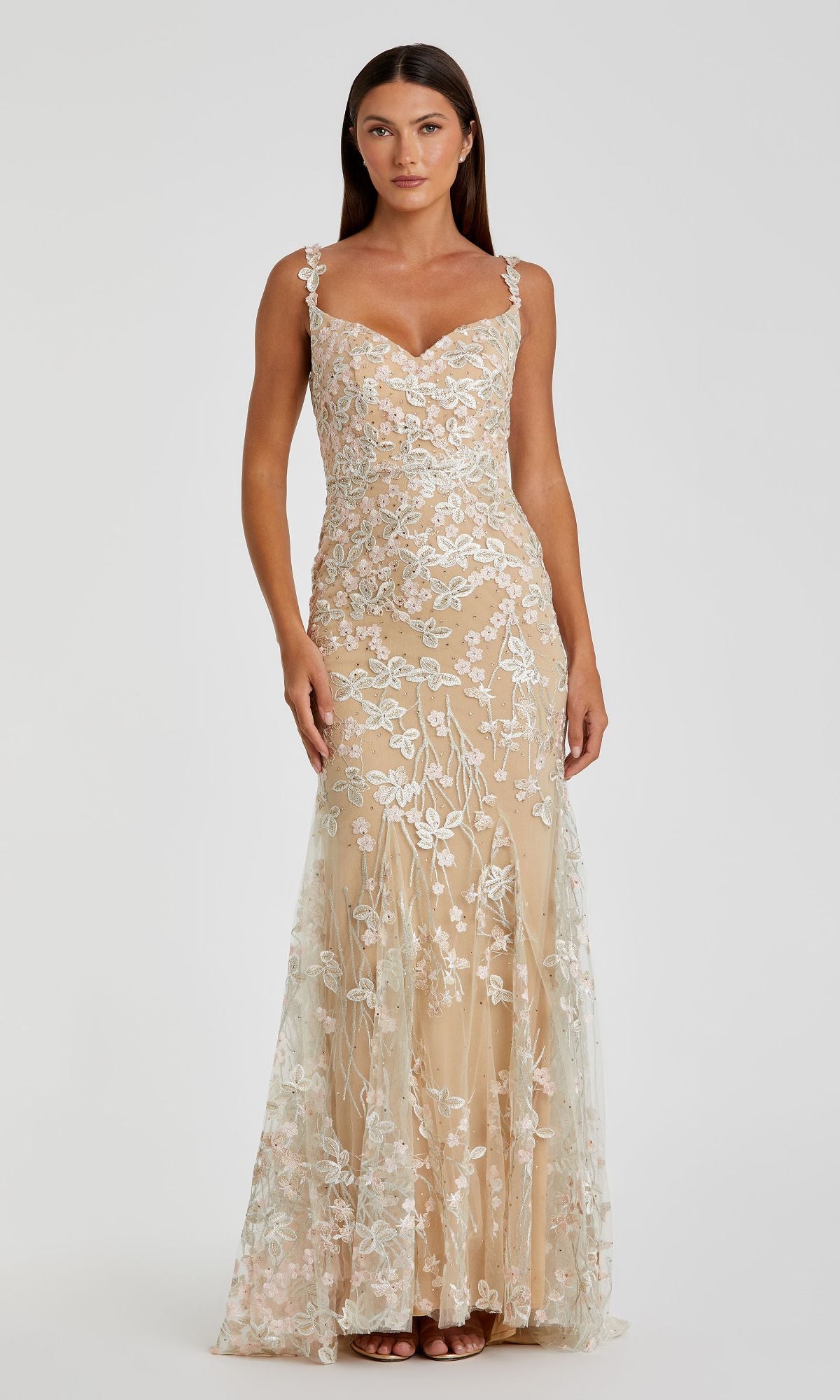 Long Nude Prom Dress with Beaded Embroidery 67492