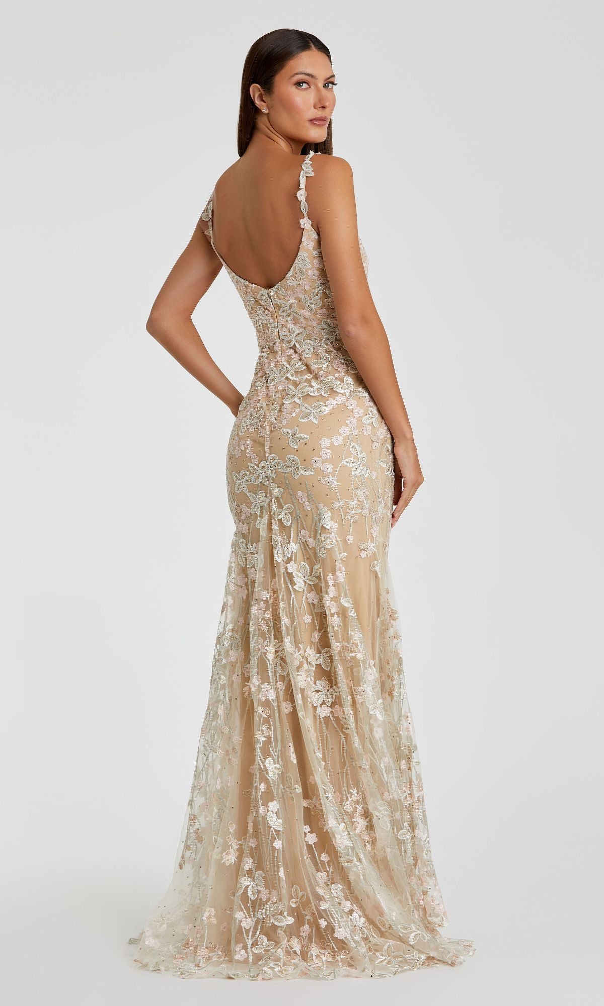 Long Nude Prom Dress with Beaded Embroidery 67492