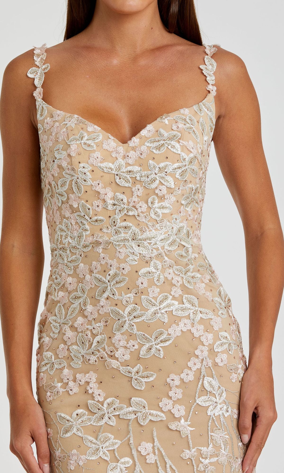 Long Nude Prom Dress with Beaded Embroidery 67492