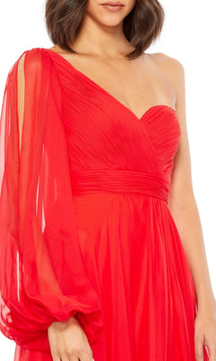 Mac Duggal Flowy One-shoulder Chiffon Gown - Red Mac Duggal Flowy One-shoulder Chiffon Gown - Red