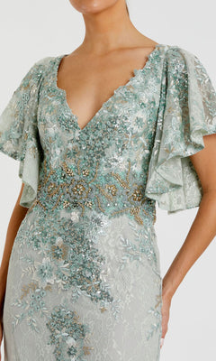 Long Glitter-Lace Formal Dress with Short Sleeves– PromGirl