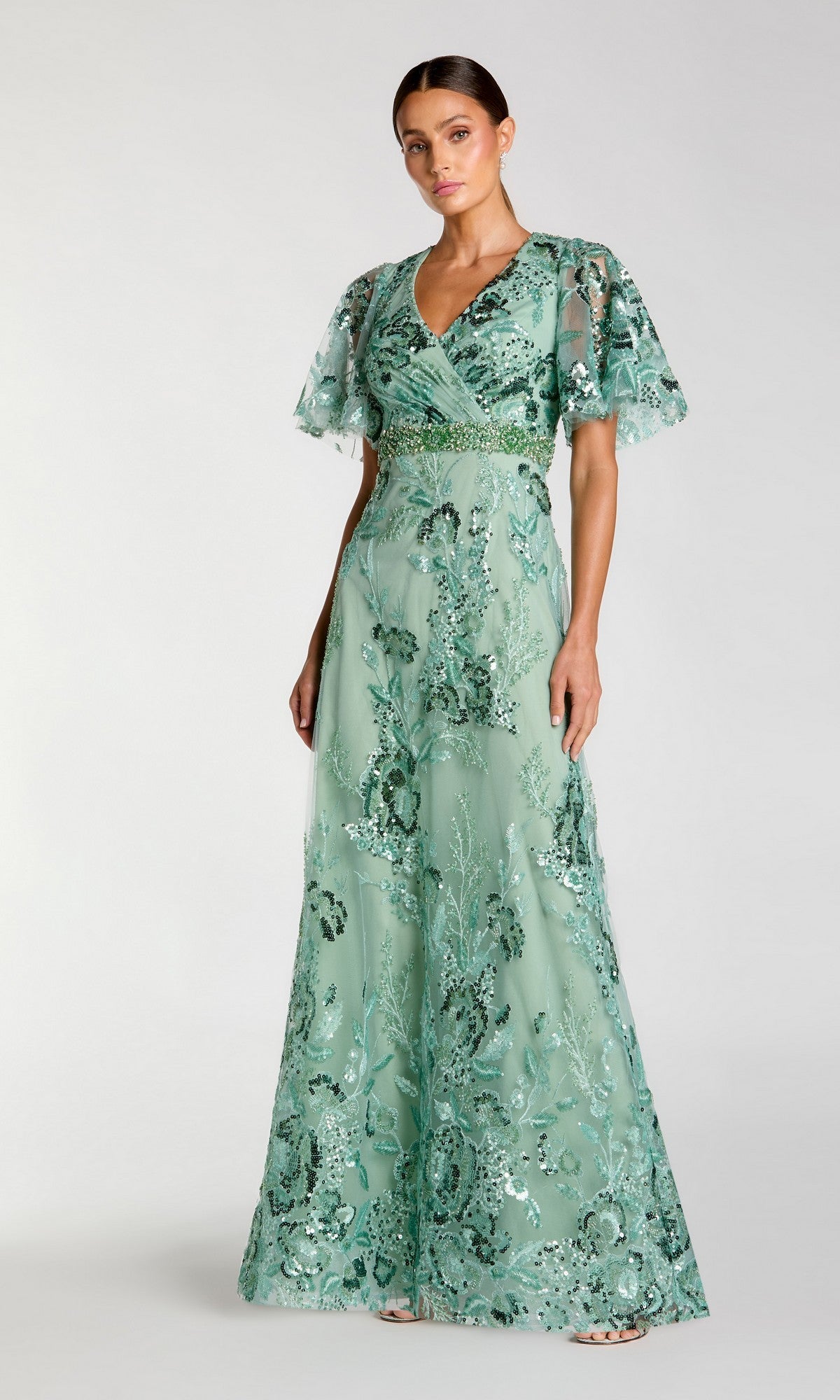 Short-Sleeve Formal Dress: Mac Duggal 67880 Sage / 0