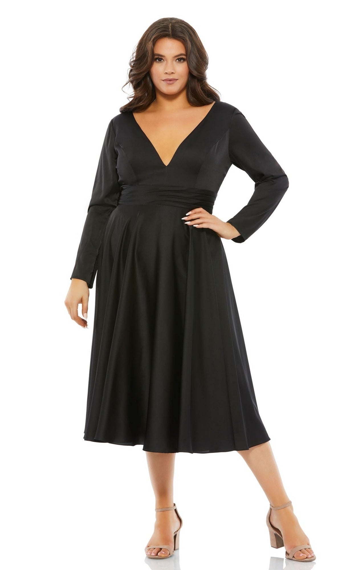 Knee-Length Plus-Size Party Dress with Long Sleeves– PromGirl