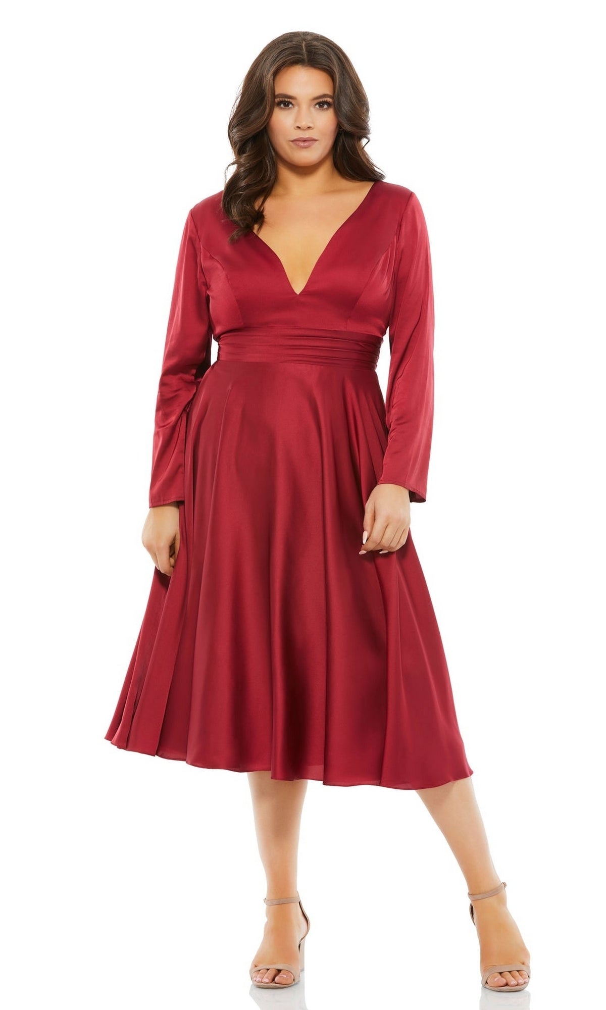 Knee-Length Plus-Size Party Dress with Long Sleeves PromGirl Knee-Length Plus-Size Party Dress with Long Sleeves PromGirl