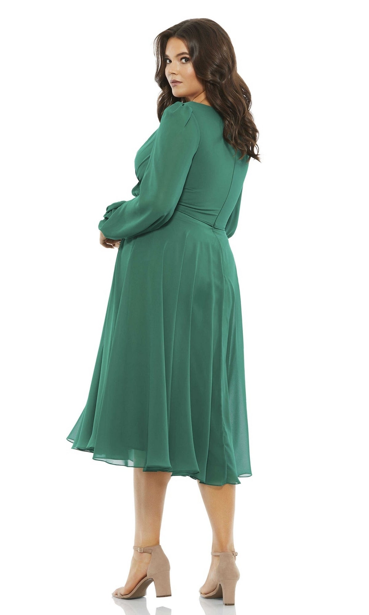 Mac Duggal Chiffon Bishop Sleeve Surplice Dress