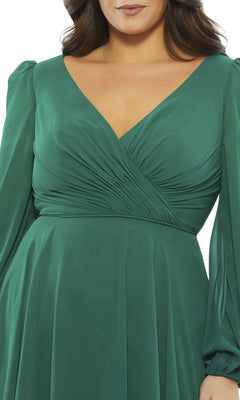 Mac Duggal - Green Chiffon Bishop Sleeve Surplice Dress (Plus)