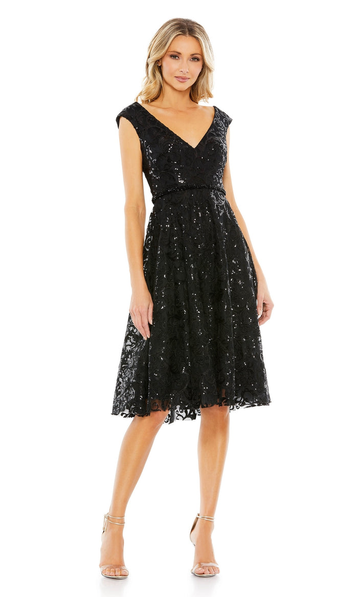 Modest Black Knee-Length Party Dress 68012