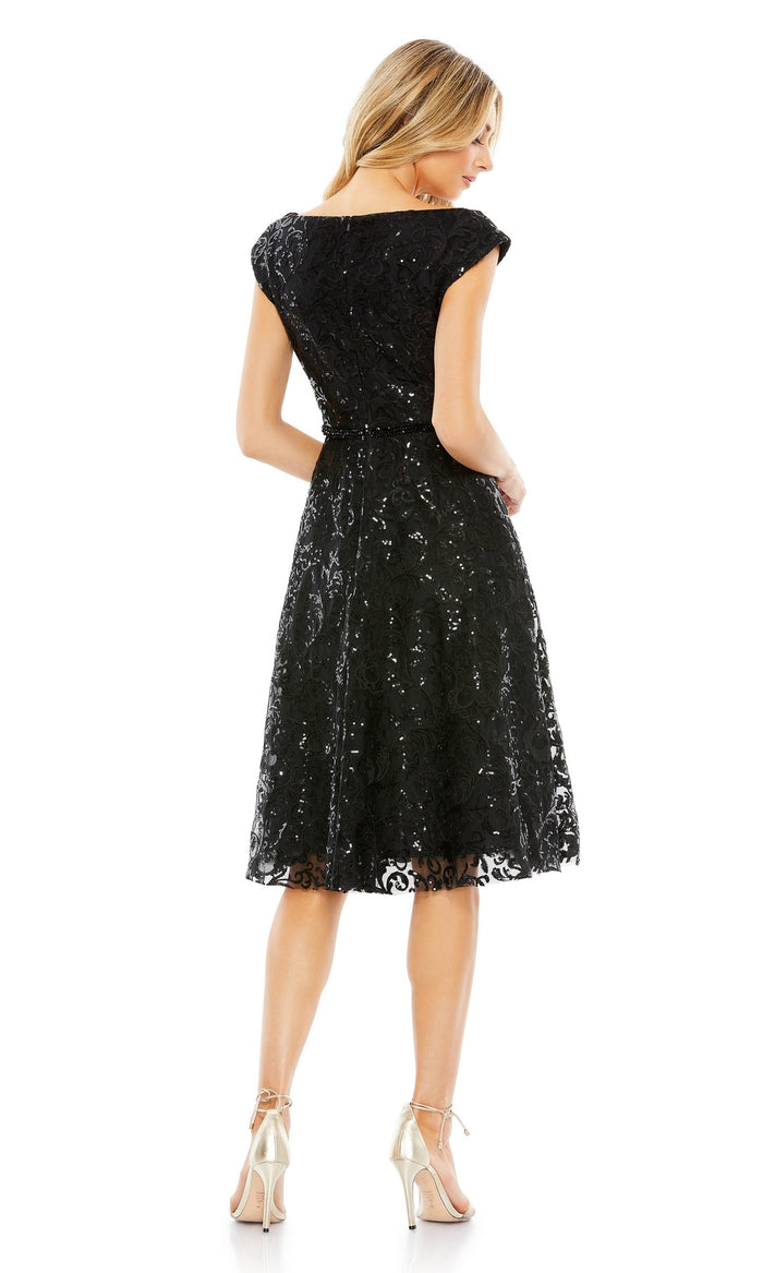 Modest Black Knee-Length Party Dress 68012