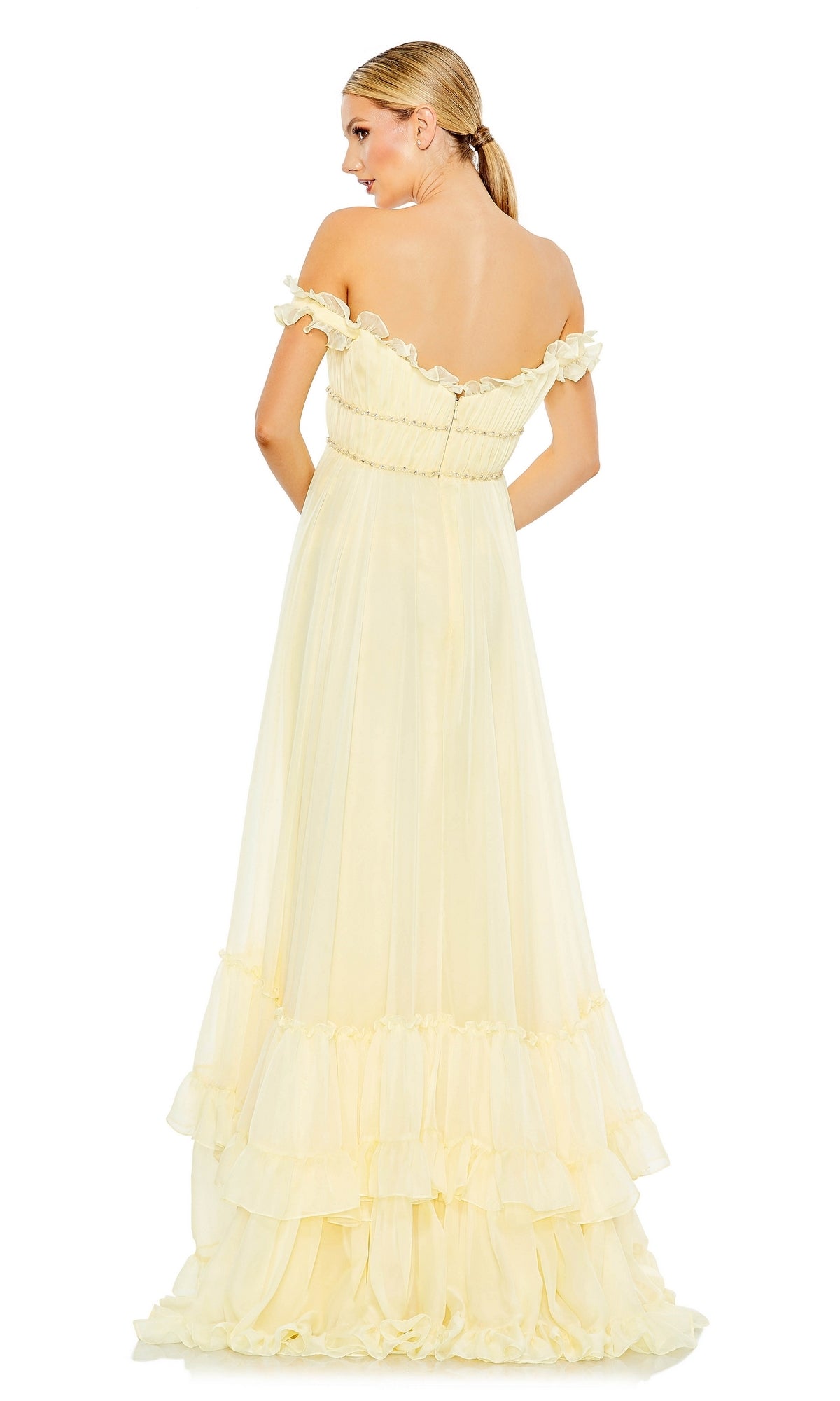 Ball Gown 3D Floral Lace Appliqued Yellow Prom Dress - VQ
