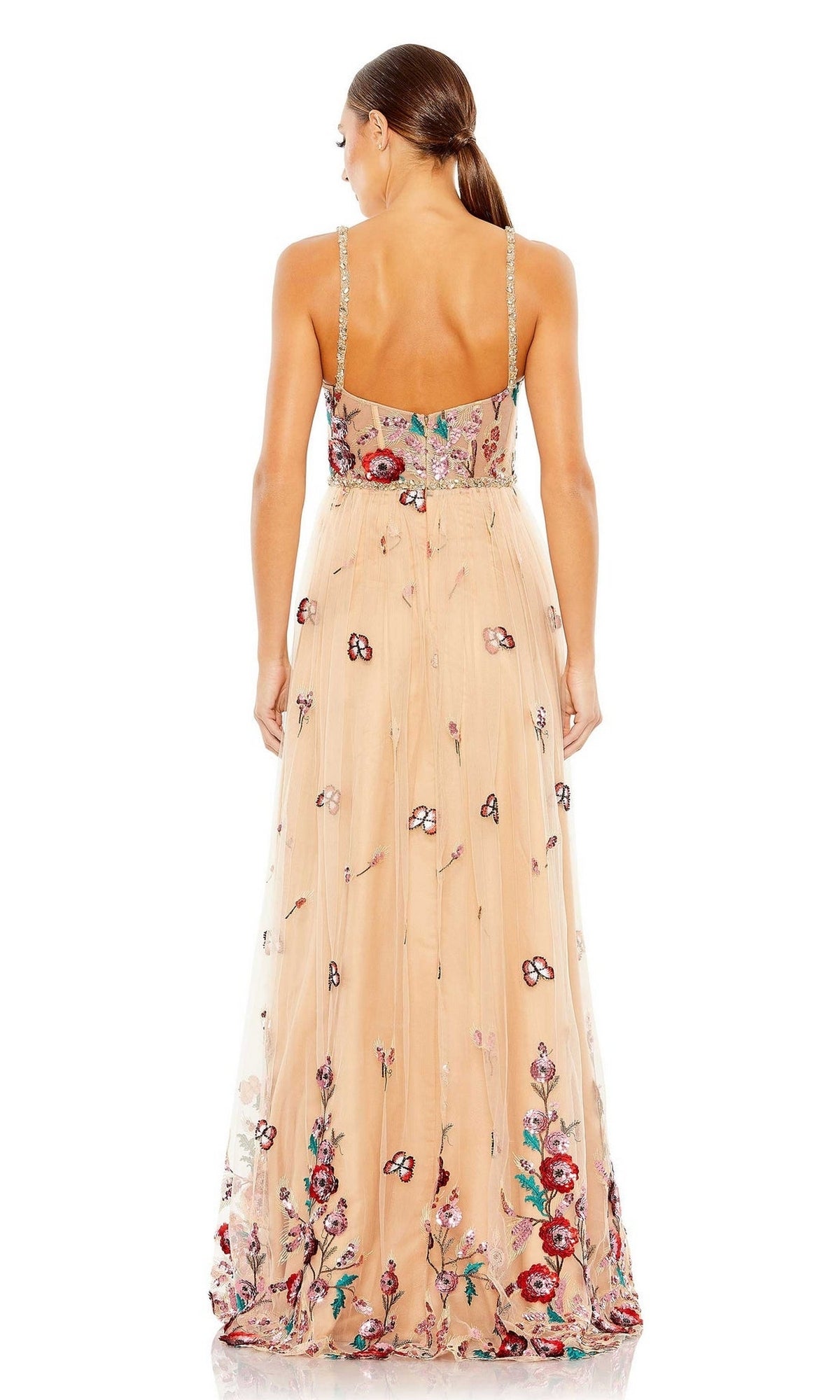 Sequin Floral Embroidered Nude Tulle Formal Dress PromGirl Sequin Floral Embroidered Nude Tulle Formal Dress PromGirl