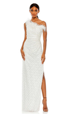 feather trim asymmetric dress mac duggal Mac Duggal - Embellished One Shoulder Gown w/ Ostrich Feathers