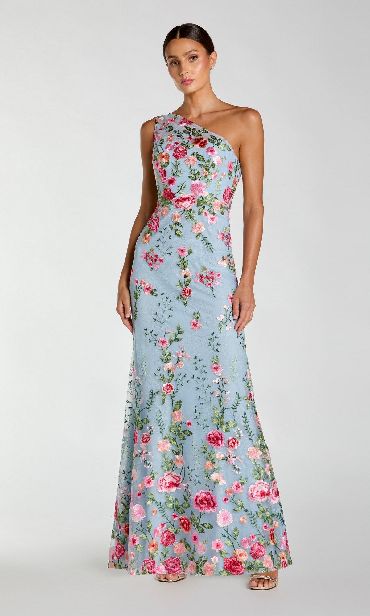 One-Shoulder Long Formal Dress with Floral Print– PromGirl