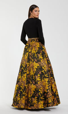 black dress with adidas Mac Duggal - Black Long Sleeve Floral Brocade Ball Gown
