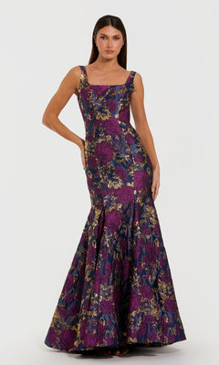 floral print mermaid dress Square-Neck Long Print Formal Dress with Mermaid Skirt– PromGirl