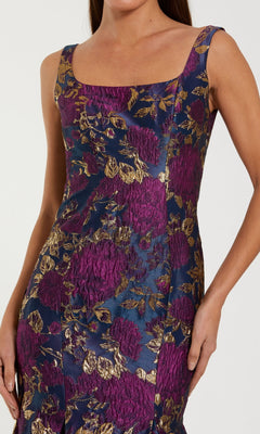 golden globes 2024 kylie jenner dress Mac Duggal Blue Embroidered Lace Applique Shoulder Detail Trumpet Gown  #11187 Light Gold | 10% Off Your First Order | Shaide main image 1