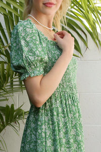 Short Sleeve Green Floral Casual Dress FGDR22L003