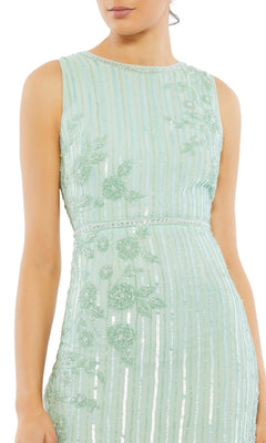 Mac Duggal Striped Floral Embellished Sleeveless Midi Dress Seafoam, Size 14