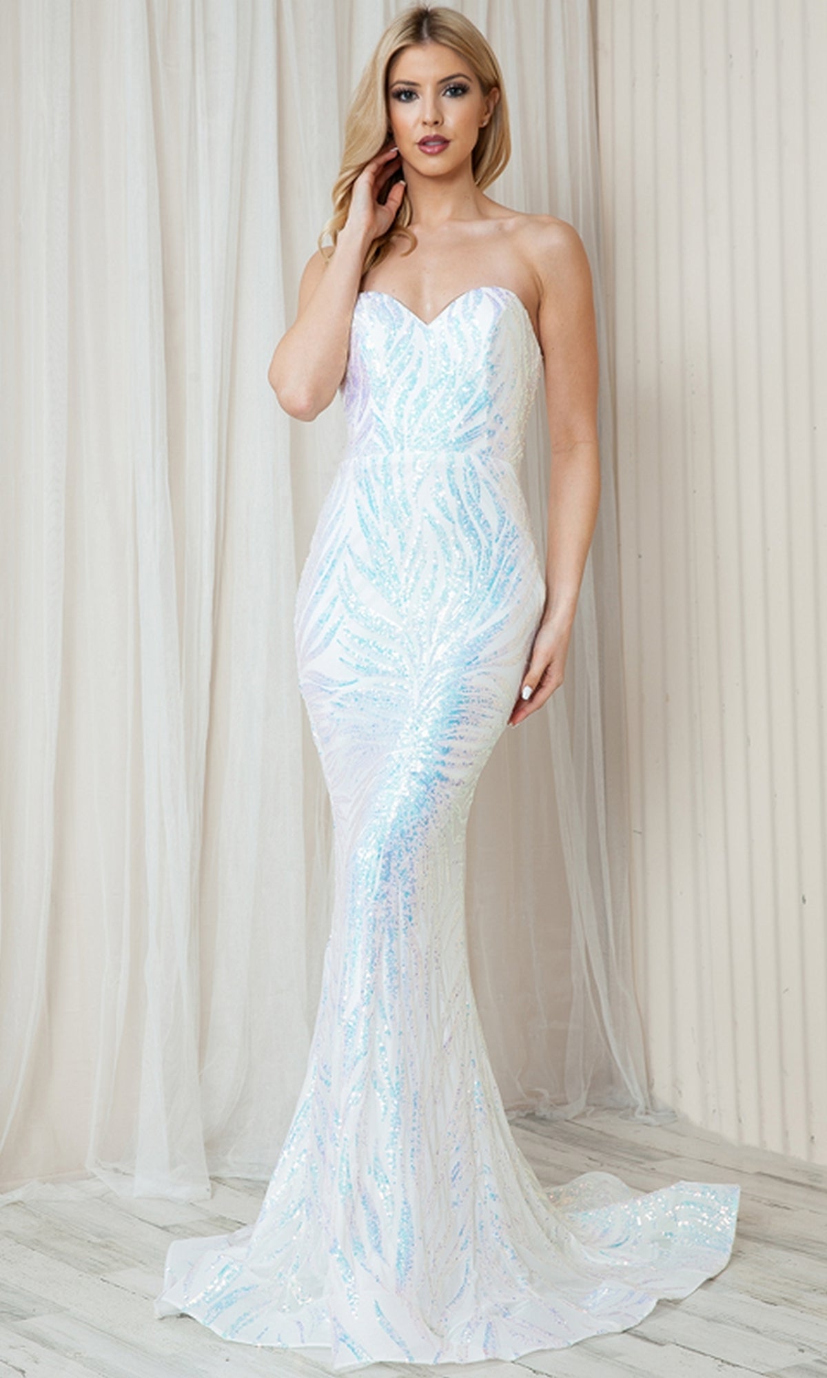 Sequin-Print Strapless Long Prom Dress 7028