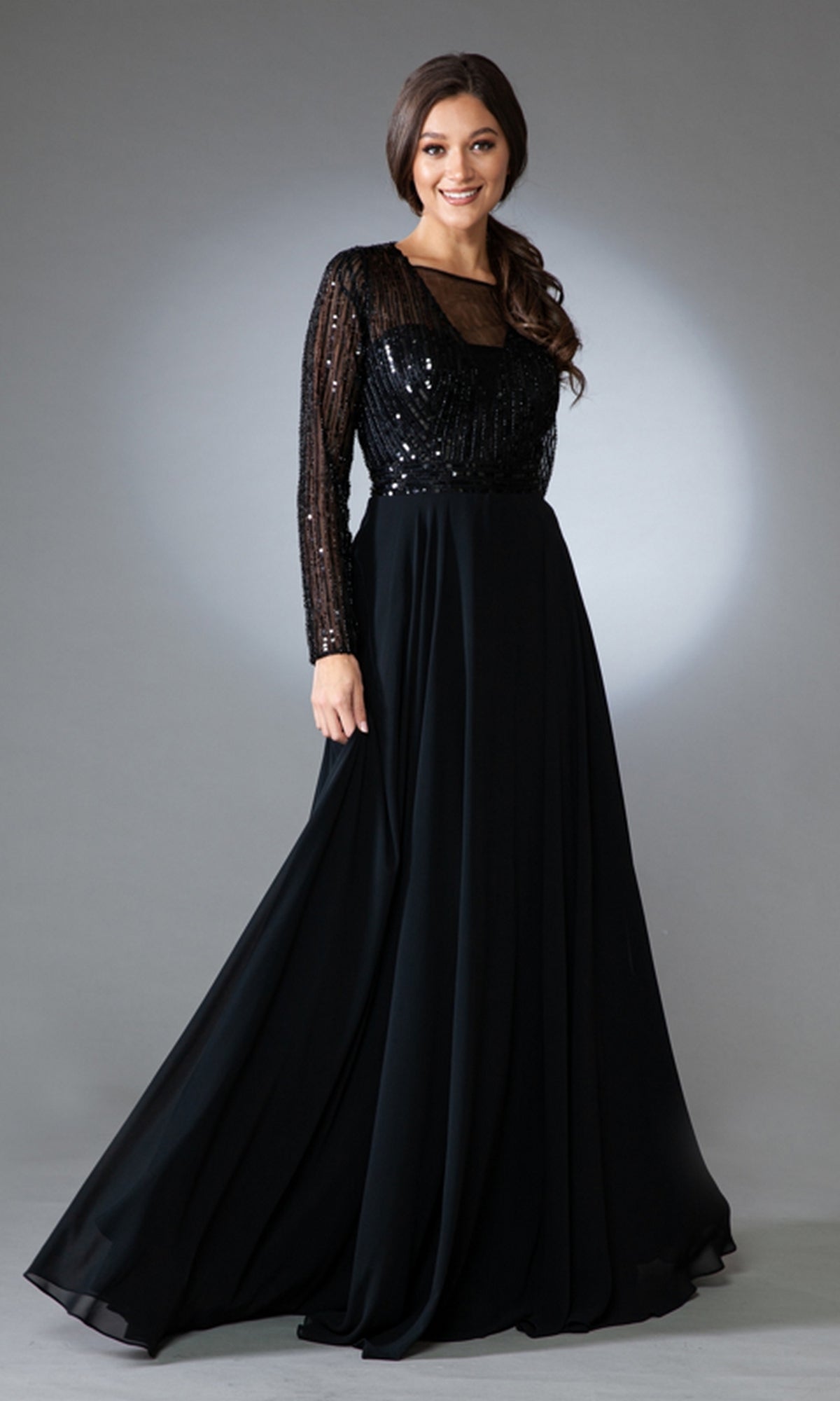 Long-Sleeve Long Modest Prom Dress 7036