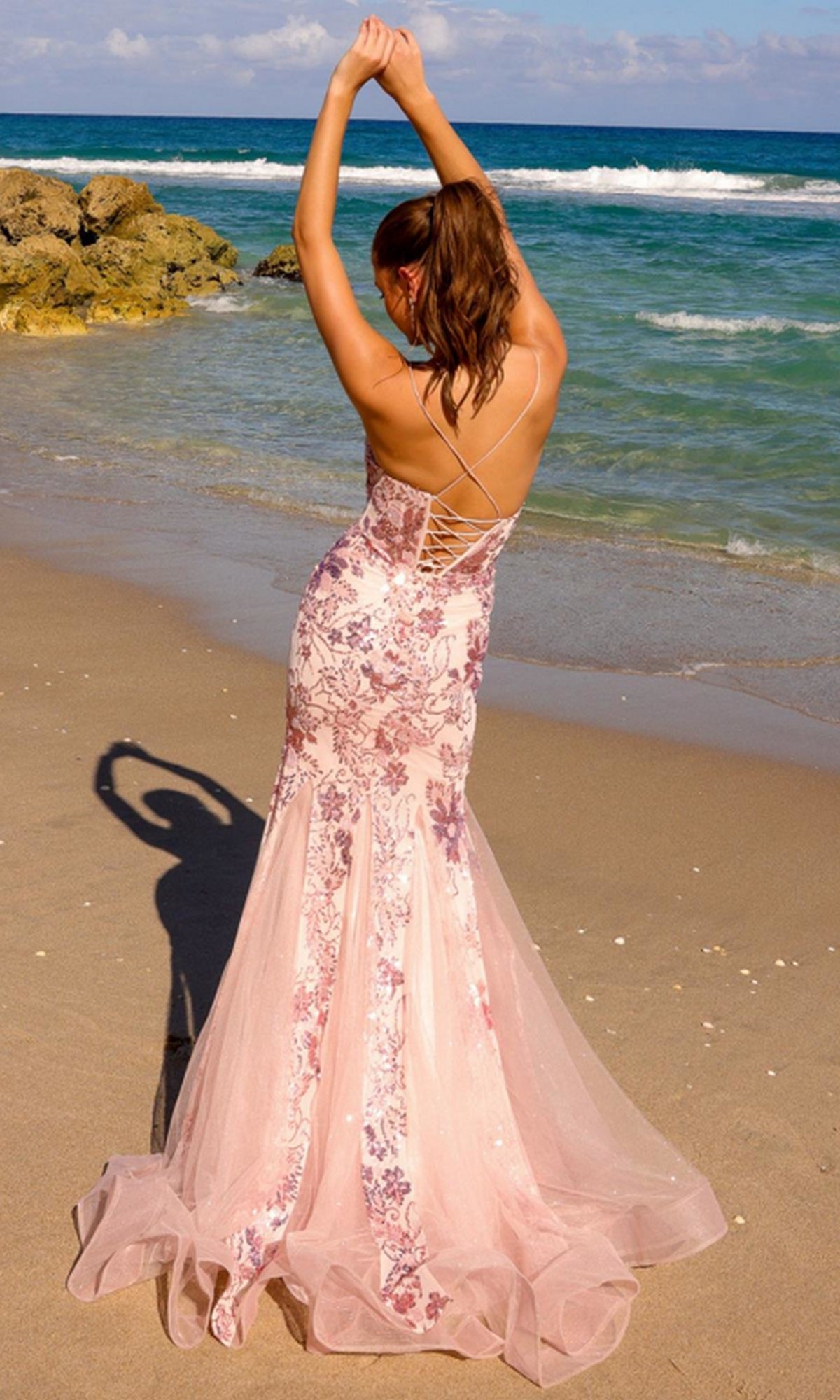 Floral-Sequin Long Mermaid Prom Dress 7038
