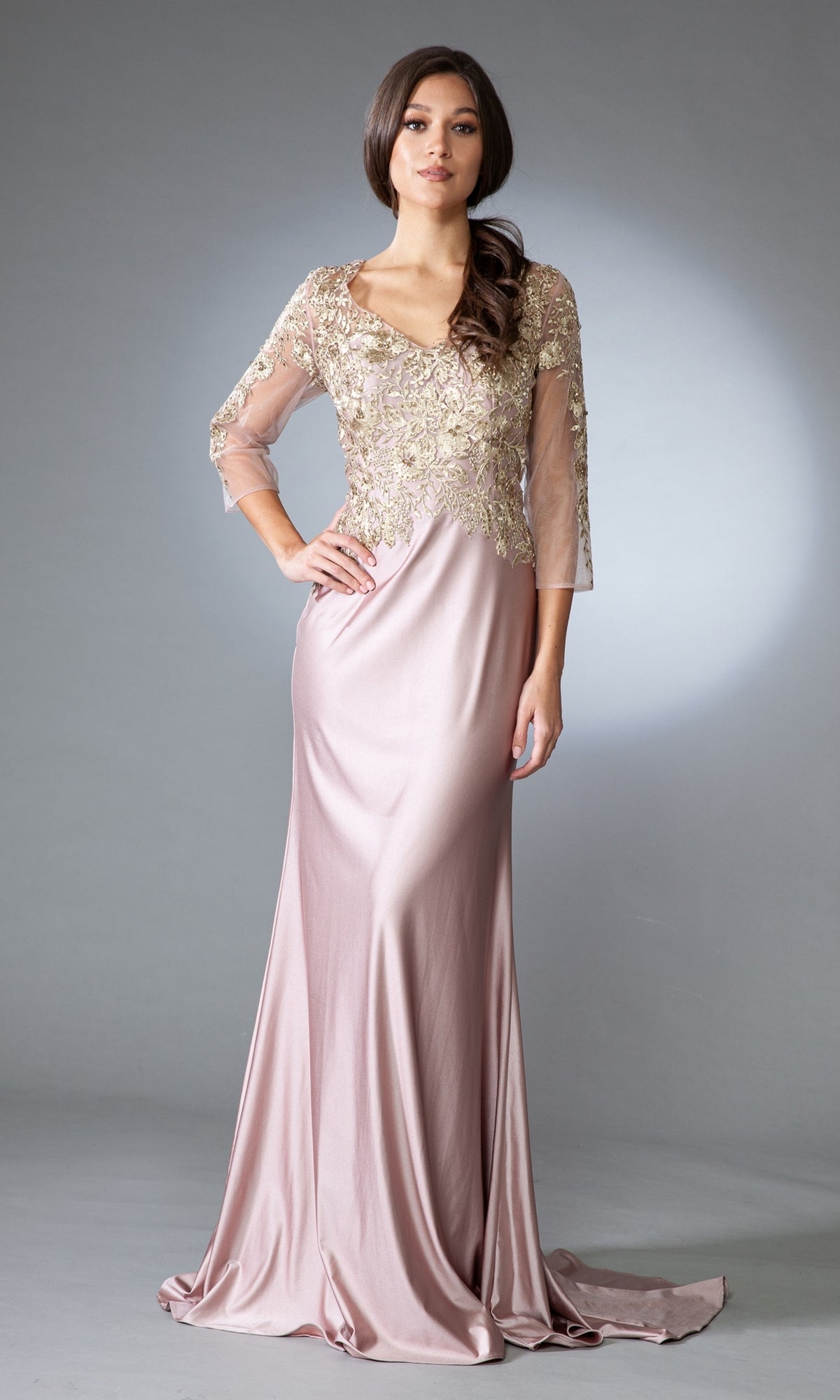 Embroidered Long Mother-of-Bride Dress 7039
