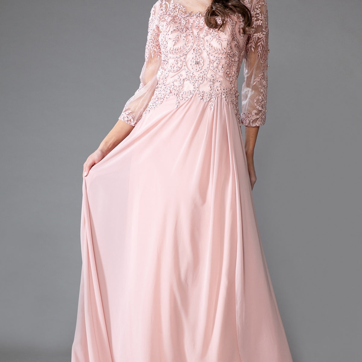 SMALAKAM Plus Size Mother Of The Bride Dress - Long Desert Rose Lace Formal Gown With Half Sleeves (Size 16 Plus)