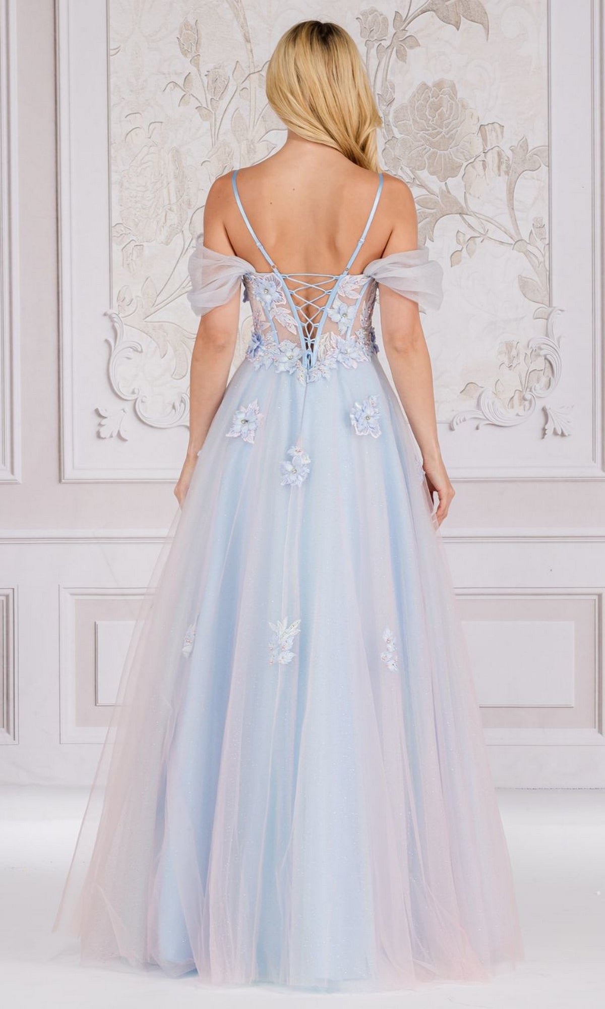 Long Cold-Shoulder Princess Prom Ball Gown 7044