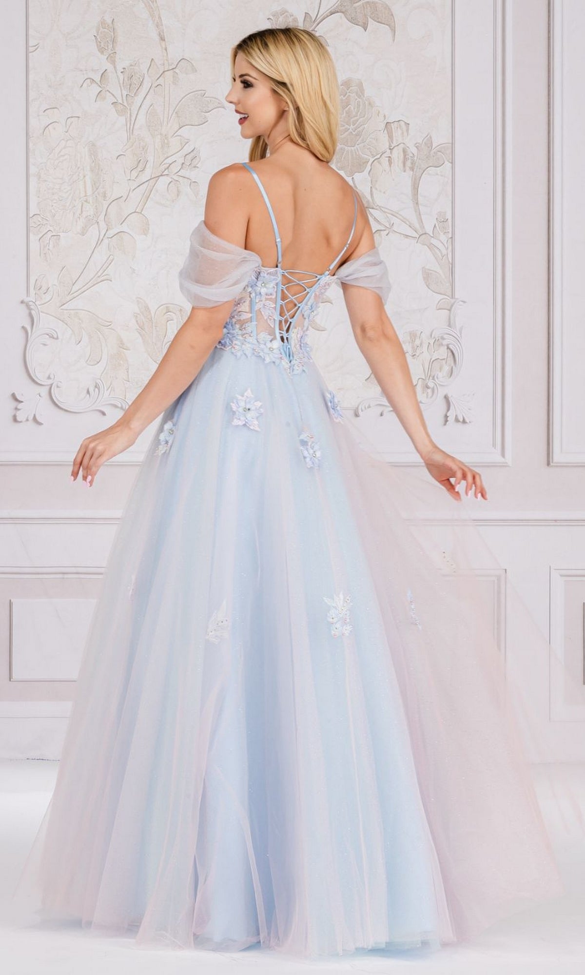 Long Cold-Shoulder Princess Prom Ball Gown 7044