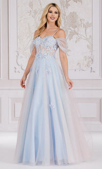 Long Cold-Shoulder Princess Prom Ball Gown 7044