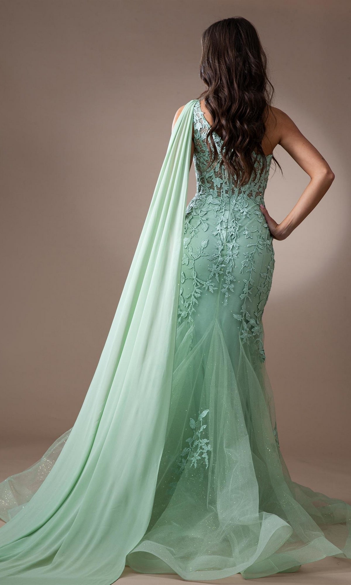 One Shoulder Lace Mermaid Prom Dress 7048