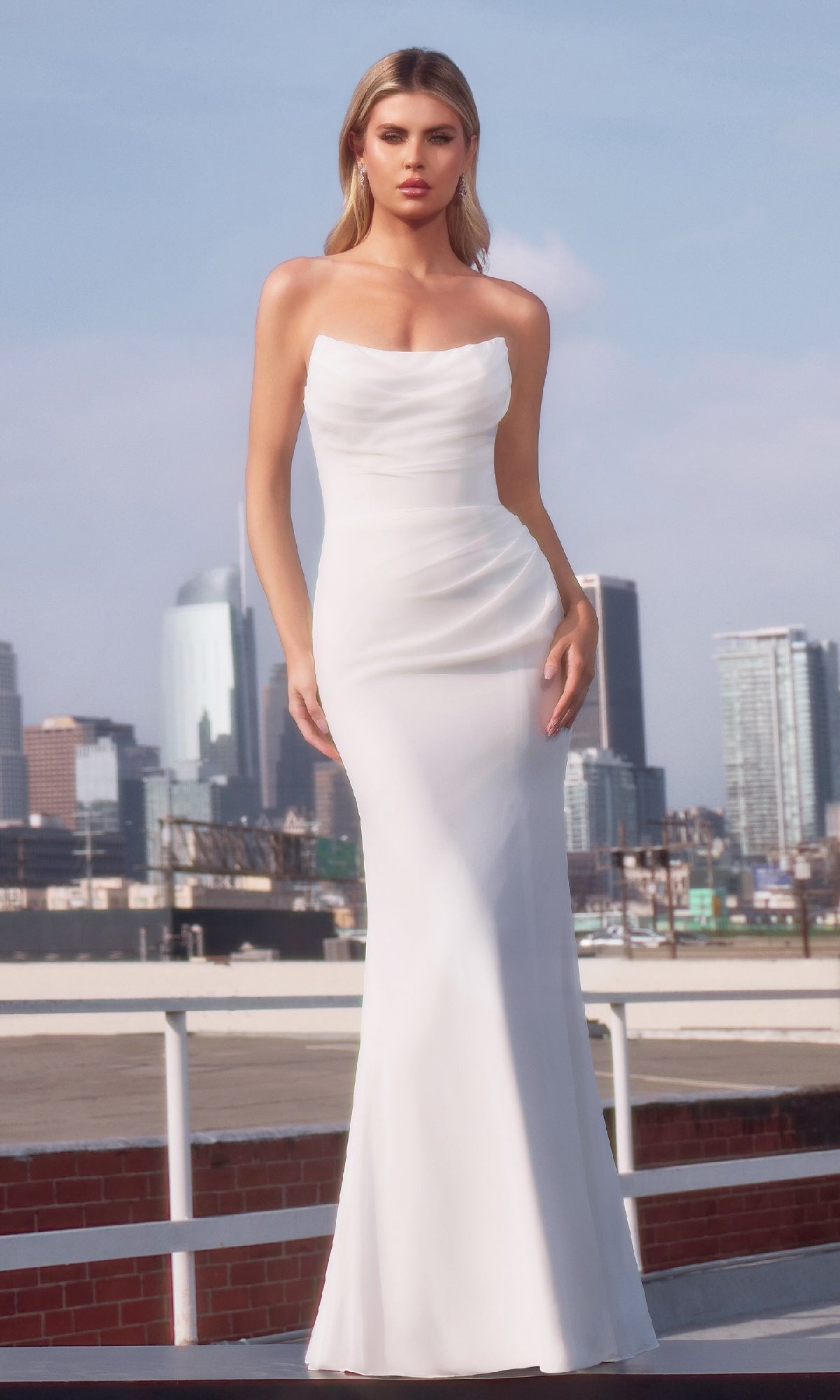 Strapless Long Off-White Chiffon Prom Dress with Train Off White / 10