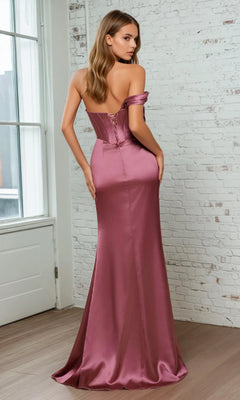 A woman in the One-Shoulder Lace-Up Prom Dress: Ladivine 7448 stands indoors, facing away near a white brick wall and window.