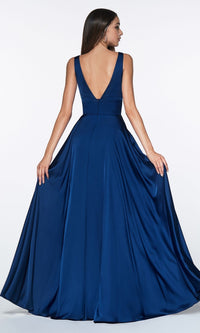 A-Line V-Neck Classic Long Satin Prom Dress