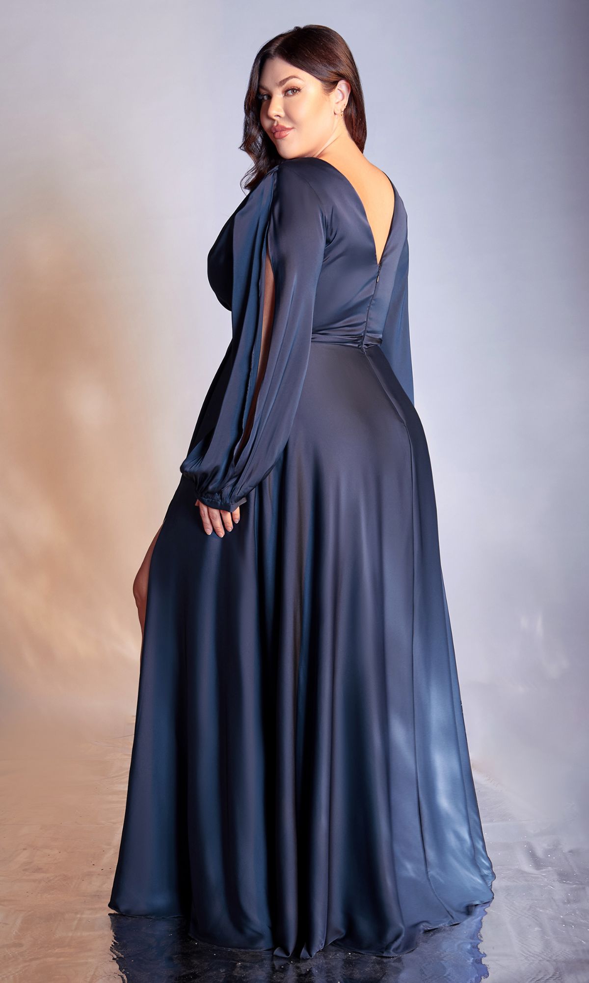 Plus-Size Long Sleeve Long Formal Dress 7475C