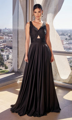 Cut-Out Long A-Line Prom Dress with Twist Front Black / 12, image size:1200x2000