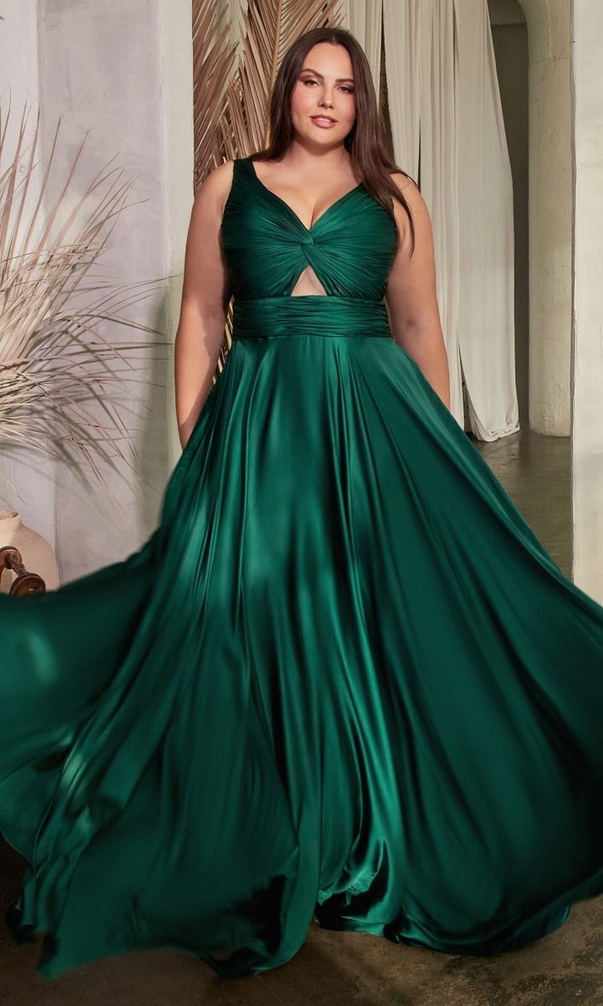 Twist-Front Long Plus-Size Prom Dress 7497C Hunter Green / 16