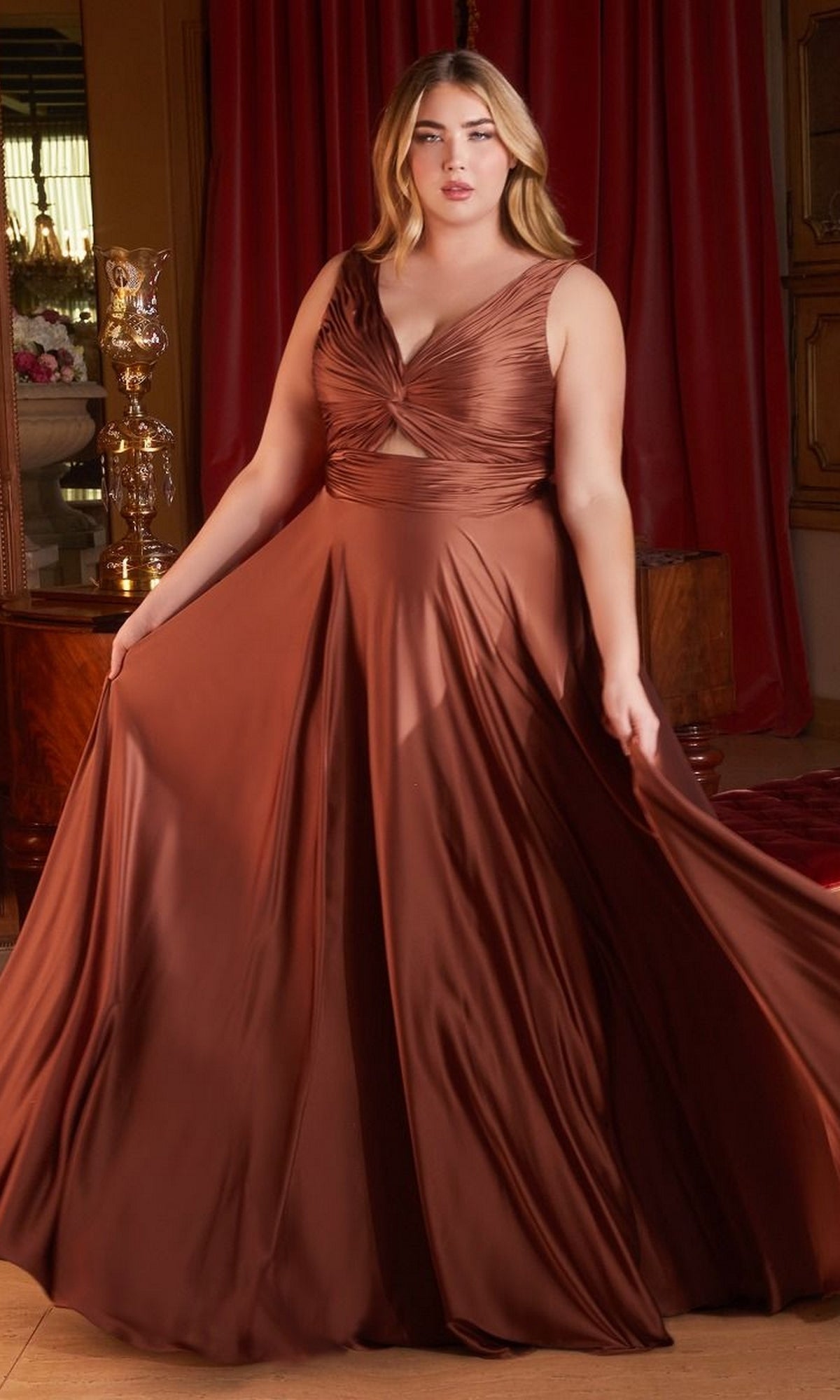 Twist-Front Long Plus-Size Prom Dress 7497C