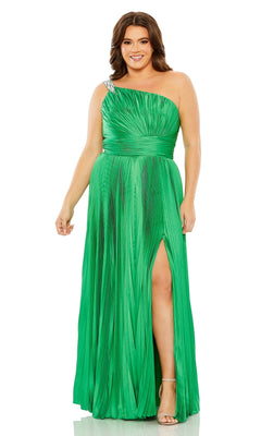 slim fit dress slacks Green Pleated One-Shoulder Maxi Dress - M main image 0