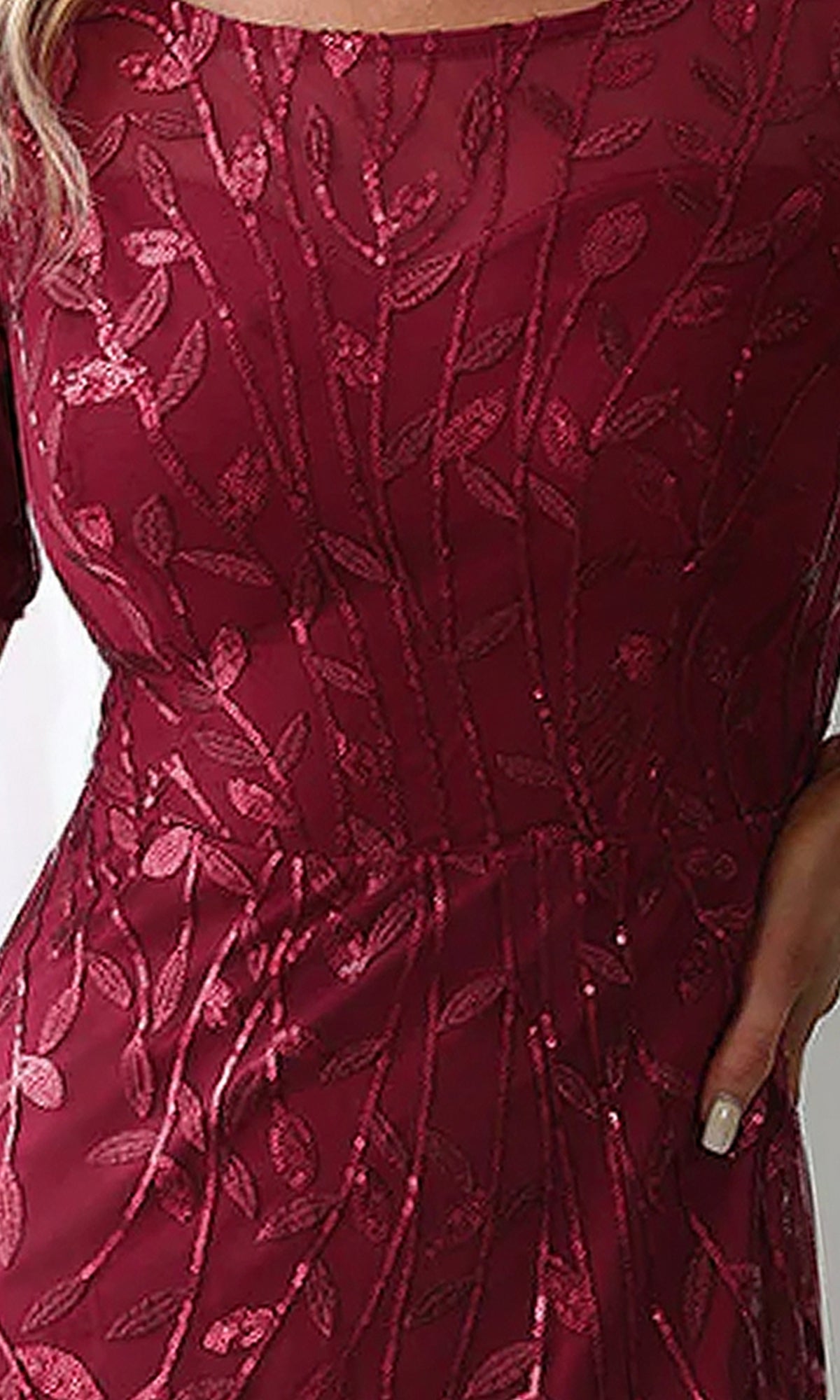 fitted lace wedding dress Burgundy Round Neck Tulle Lace Mermaid Long Prom Dress, Evening Dress US 8 / Burgundy