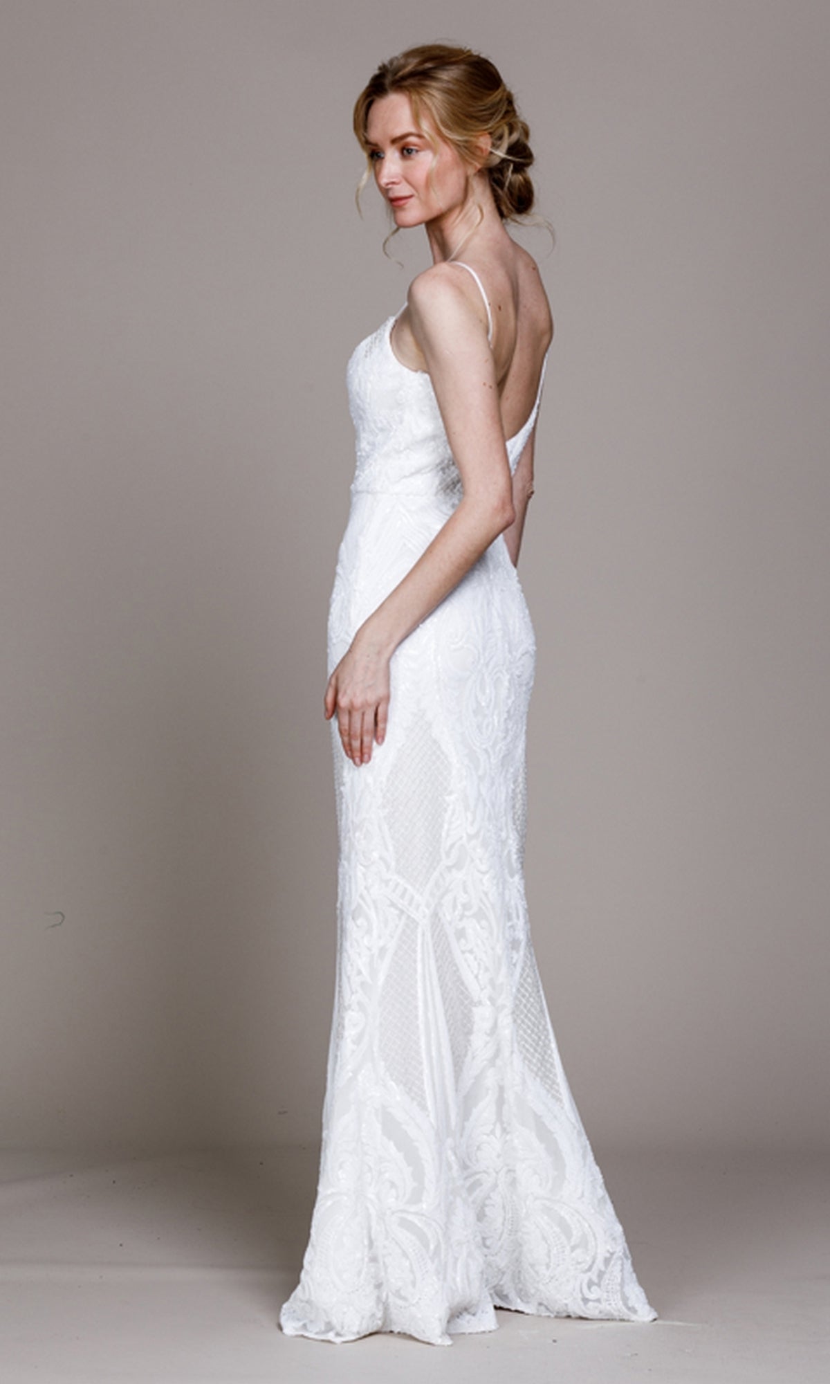 Sequin-Print Sleek Long Prom Dress 791